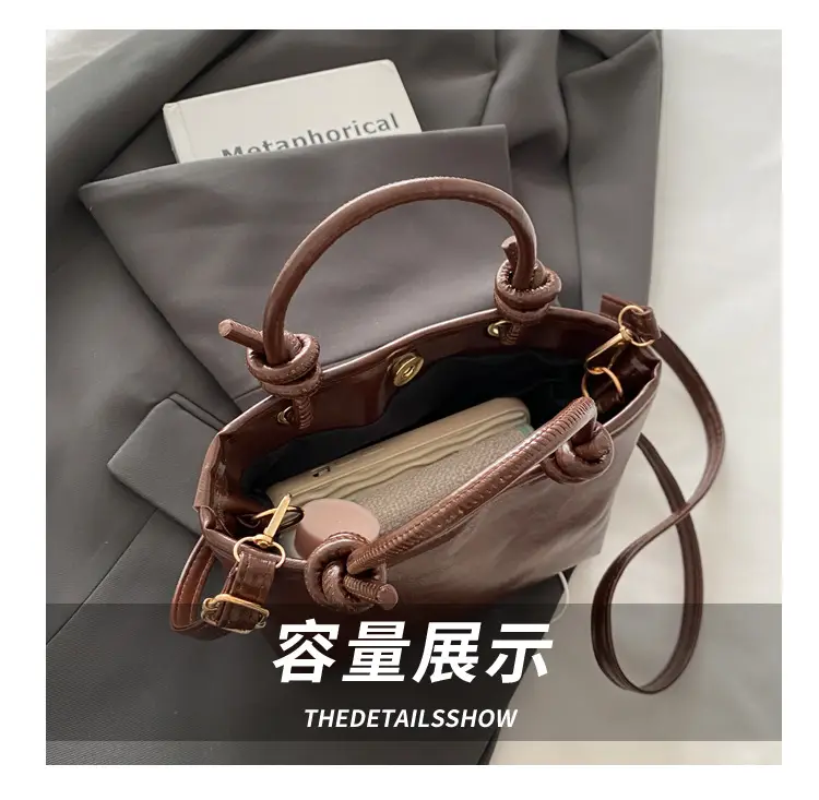 Retro Textured Bucket Bag Brown Winter Commuter Shoulder — feature 7