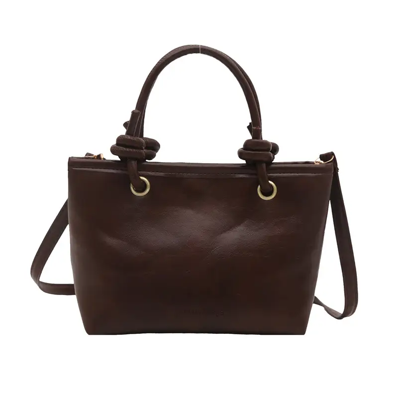 Retro Textured Bucket Bag Brown Winter Commuter Shoulder - Image 3