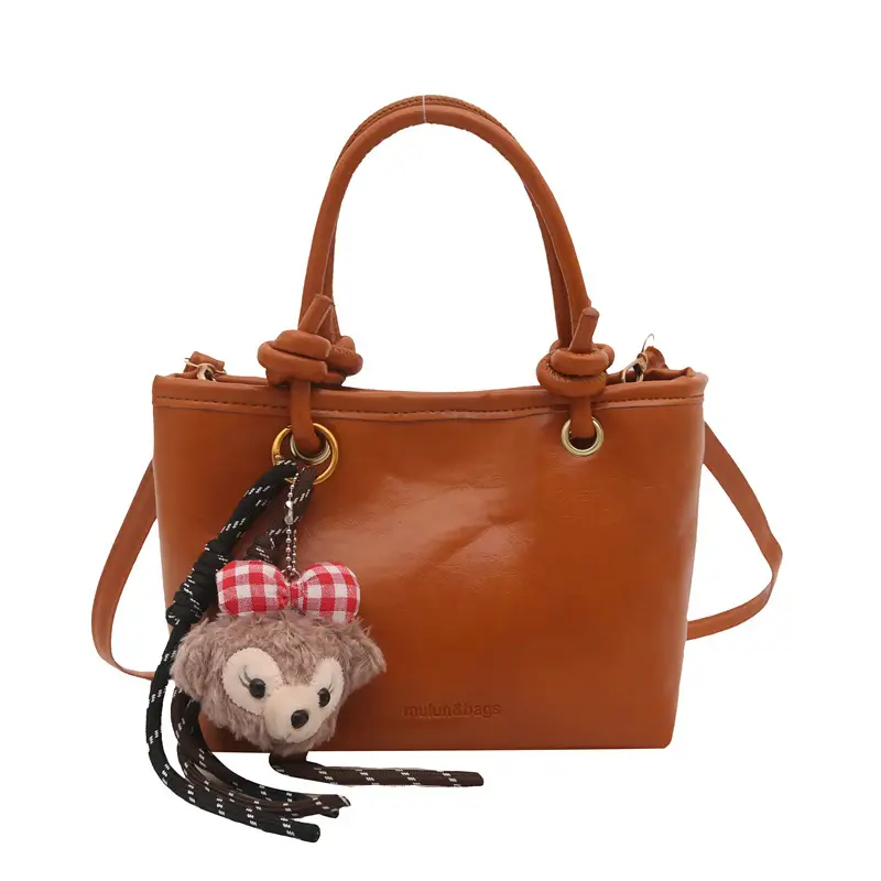 Retro Textured Bucket Bag Brown Winter Commuter Shoulder - Image 5
