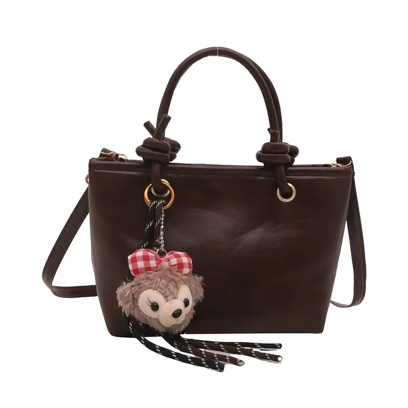 Retro Textured Bucket Bag Brown Winter Commuter Shoulder - Image 7