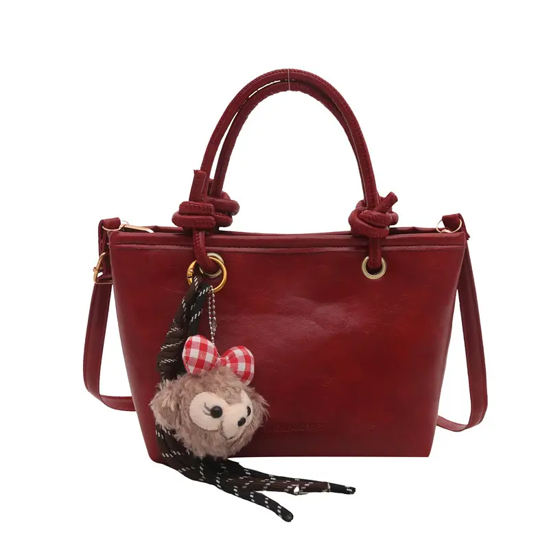 Retro Textured Bucket Bag Brown Winter Commuter Shoulder - Image 8