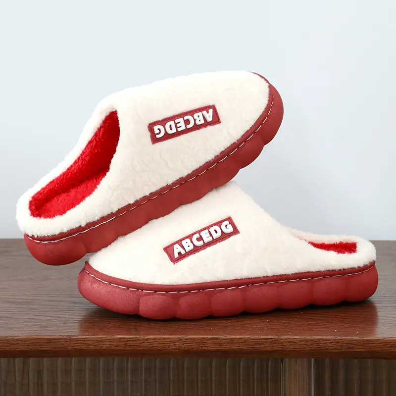New Thickeneded Cotton Slippers for Women, Autumn and Winter Soft-Soled Home Slippers, High-Bottom Outer Wear, Warm Cotton Slippers for Couples, Men's Furry Shoes