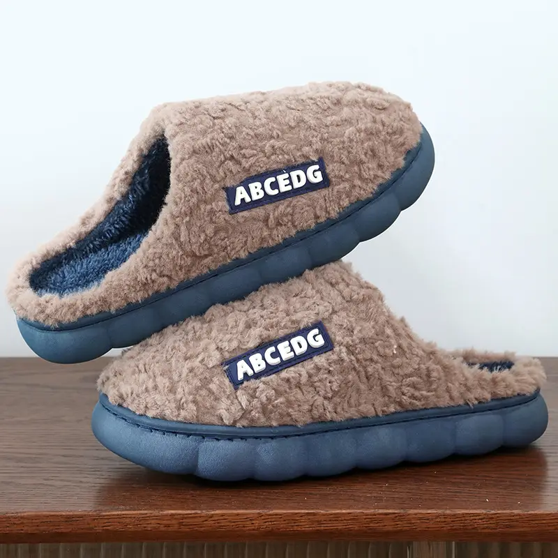 New Thickeneded Cotton Slippers for Women, Autumn and Winter Soft-Soled Home Slippers, High-Bottom Outer Wear, Warm Cotton Slippers for Couples, Men's Furry Shoes