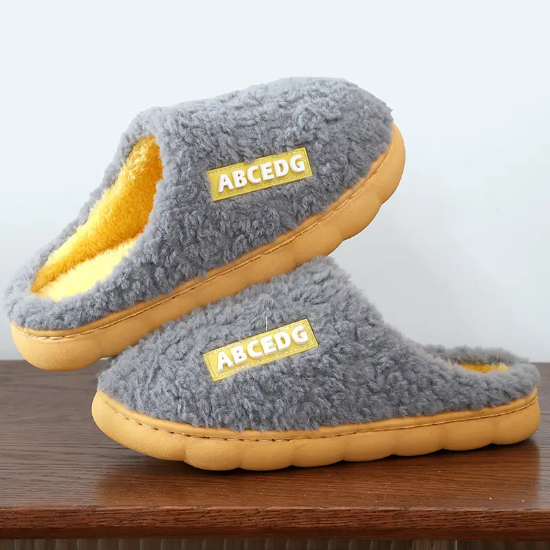 New Thickeneded Cotton Slippers for Women, Autumn and Winter Soft-Soled Home Slippers, High-Bottom Outer Wear, Warm Cotton Slippers for Couples, Men's Furry Shoes