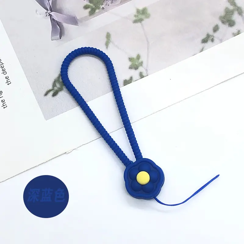 Blue Liquid Silicone Flower Lanyard for Mobile Phone - Image 6