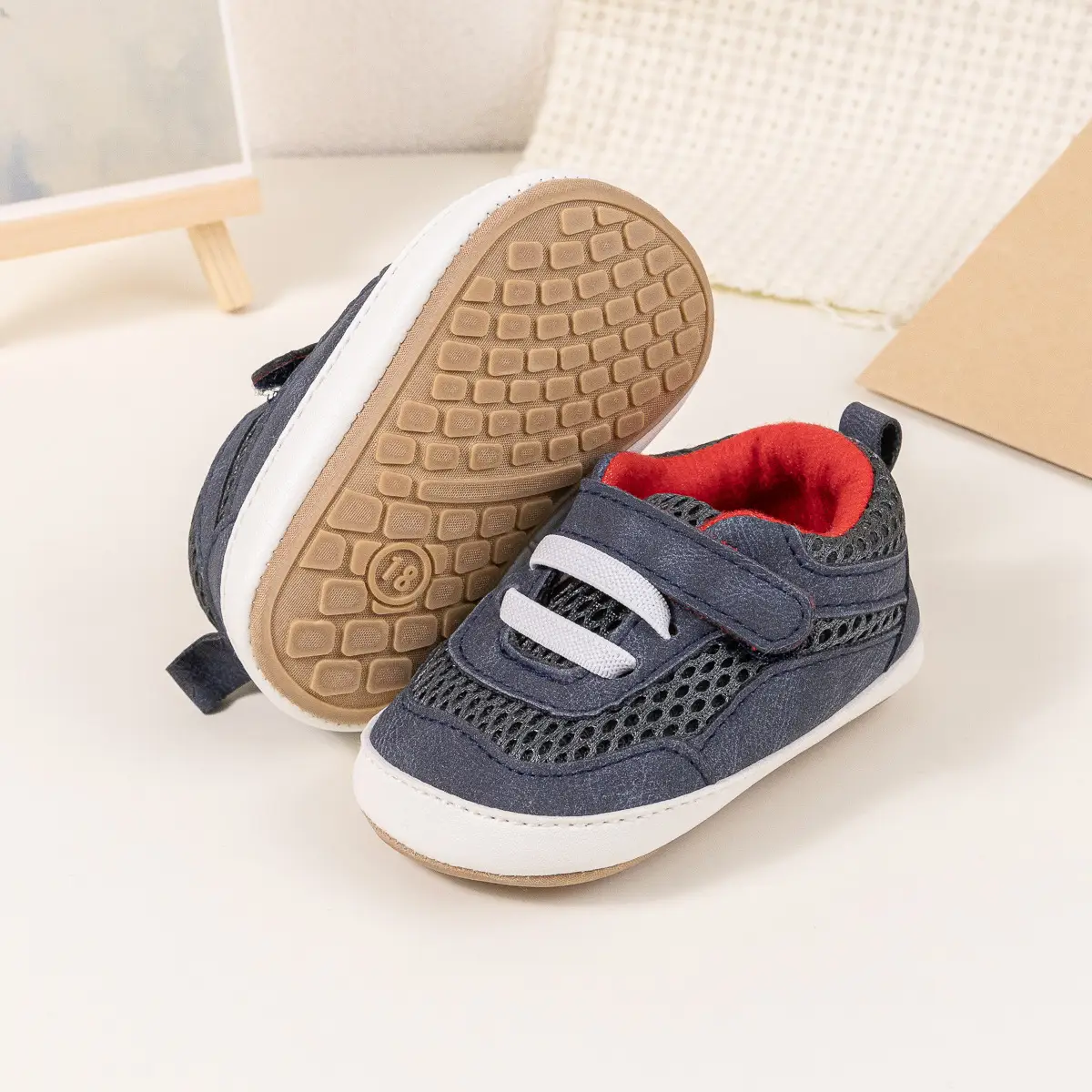 Baby Velcro Shoes Blue Red 0-1 Year Old