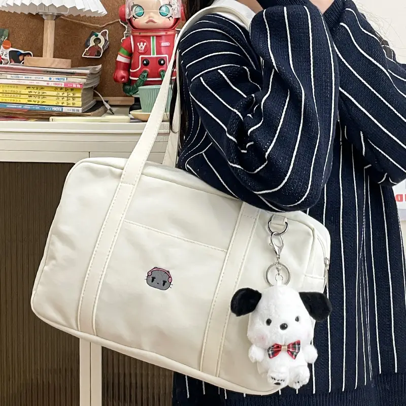 Cat Embroidered Light Blue Shoulder Bag for Women - Image 5