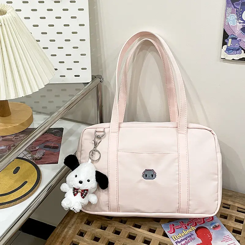 Cat Embroidered Light Blue Shoulder Bag for Women - Image 6