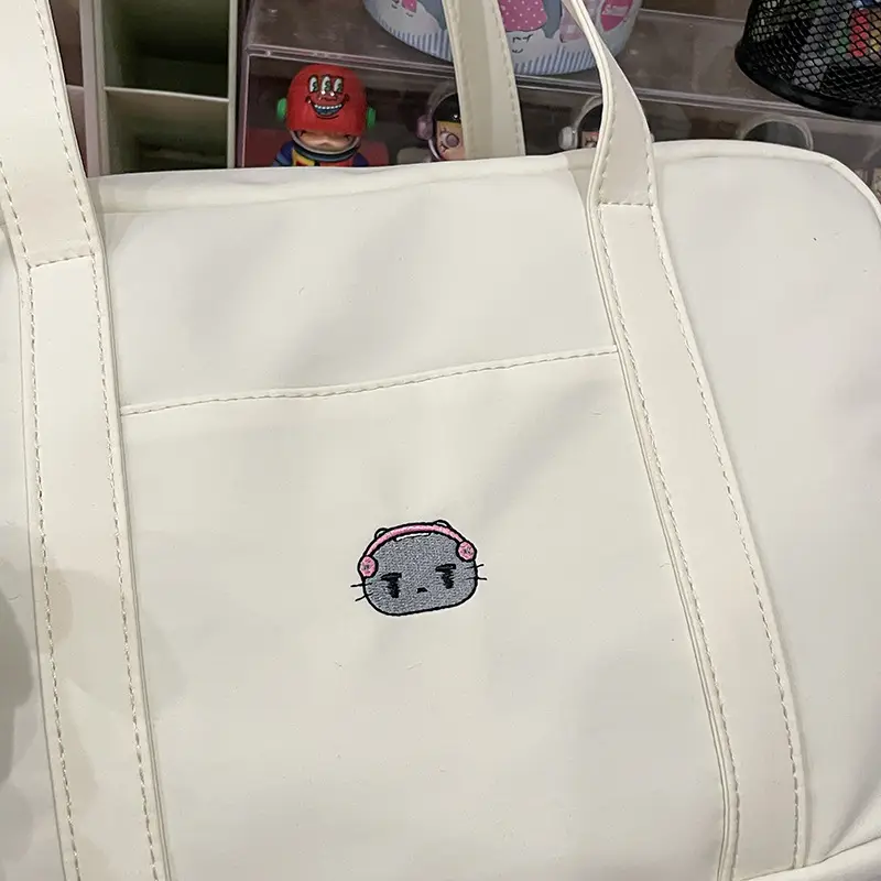 Cat Embroidered Light Blue Shoulder Bag for Women — feature 24
