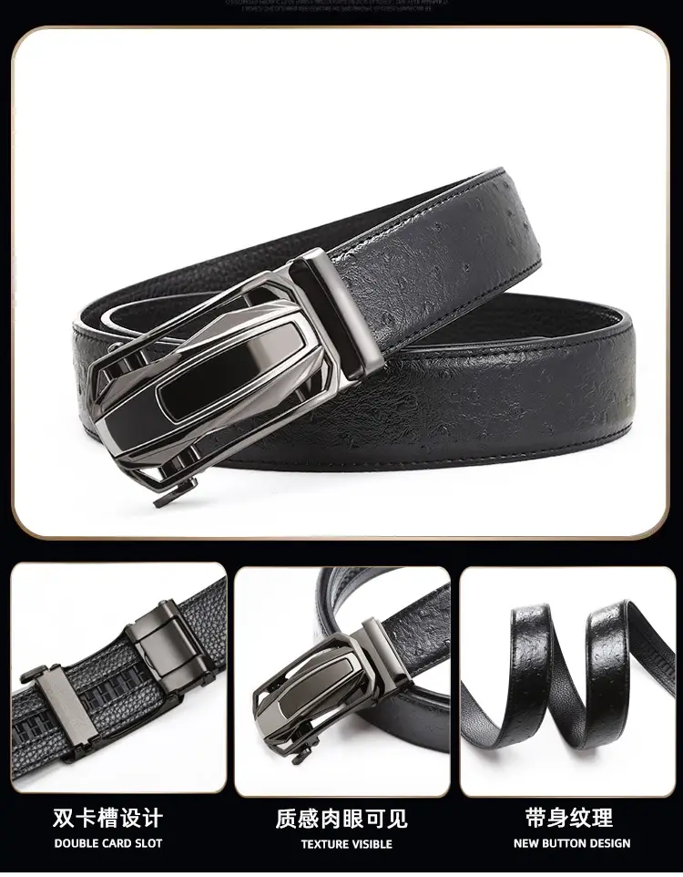 Men's Black Leather Belt with Silver Buckle Wholesale — feature 4