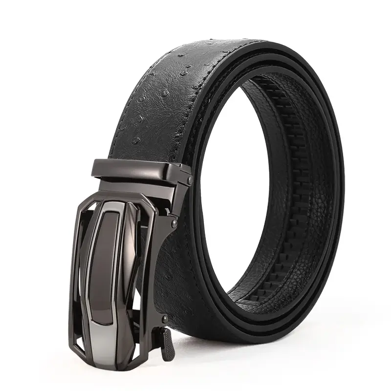 Men's Black Leather Belt with Silver Buckle Wholesale