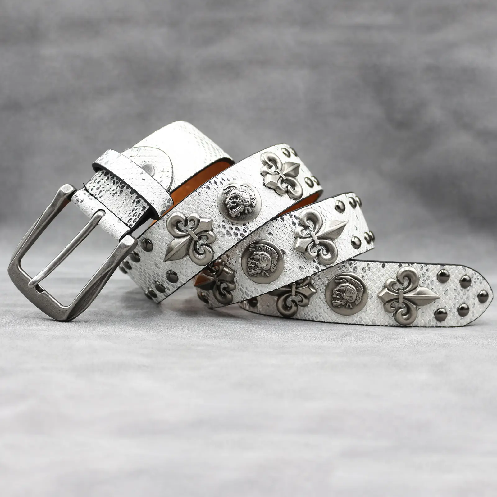 White Skull Rivet Belt for Men Women Punk Style — feature 10