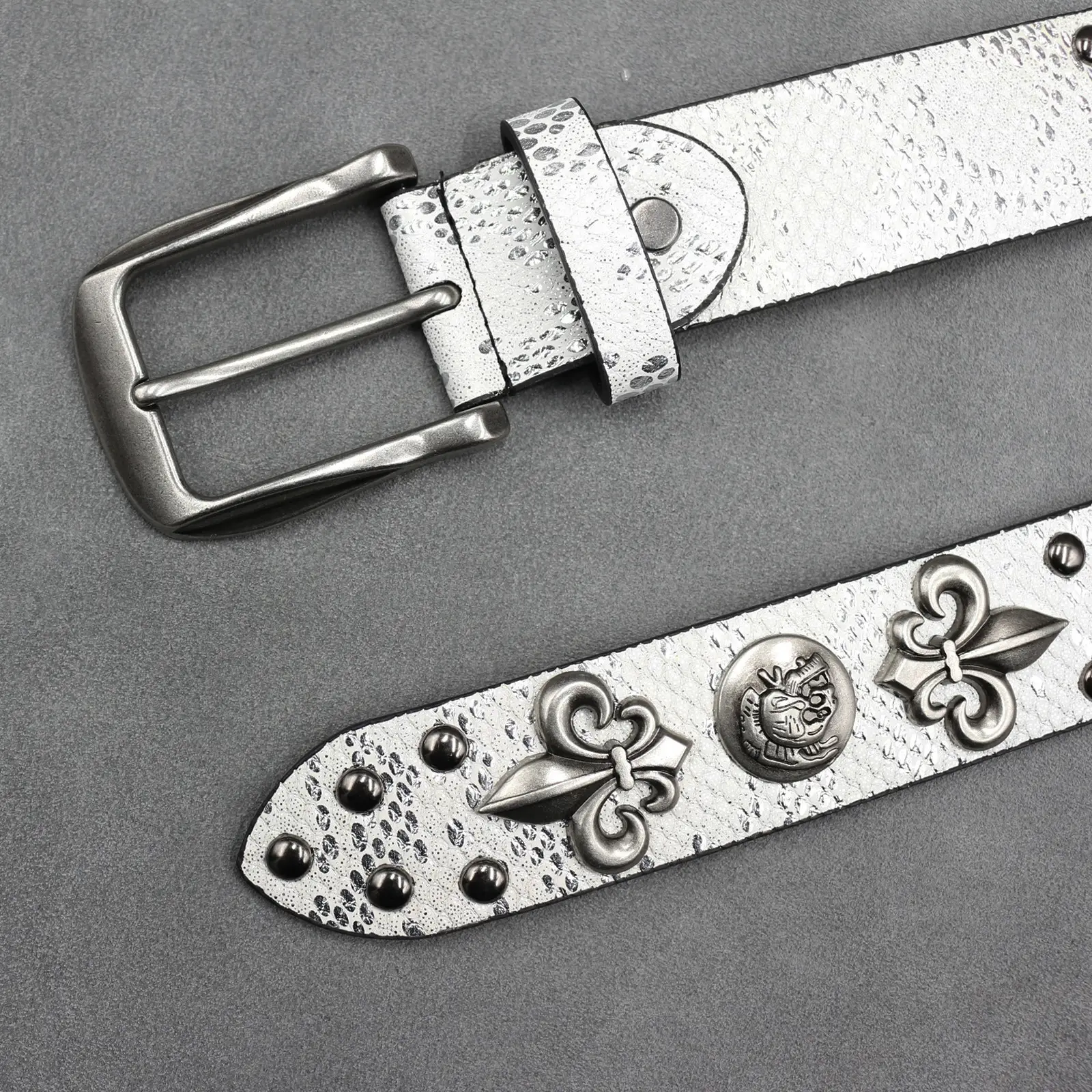 White Skull Rivet Belt for Men Women Punk Style — feature 11