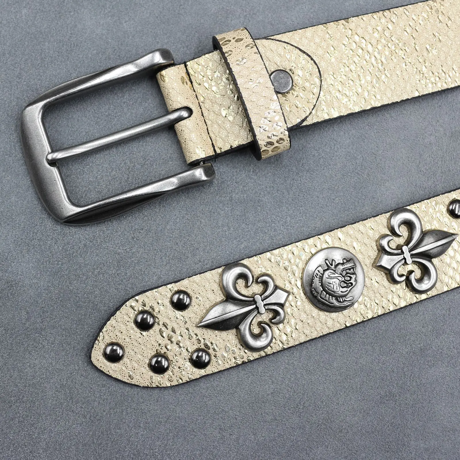 White Skull Rivet Belt for Men Women Punk Style — feature 15