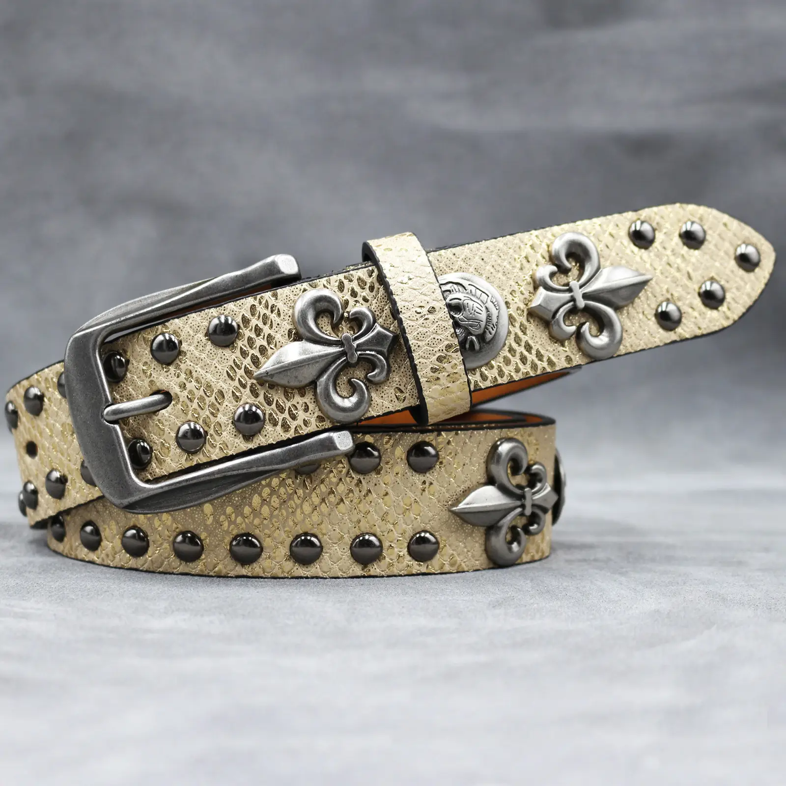 White Skull Rivet Belt for Men Women Punk Style — feature 16