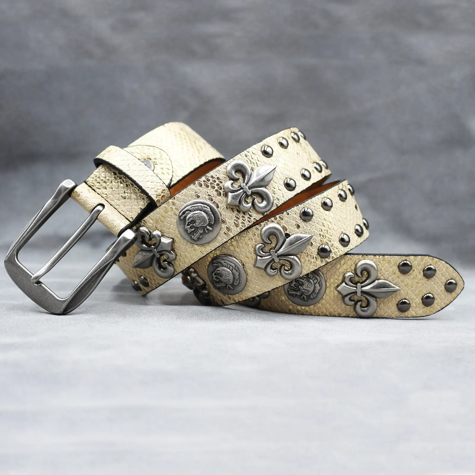 White Skull Rivet Belt for Men Women Punk Style — feature 18