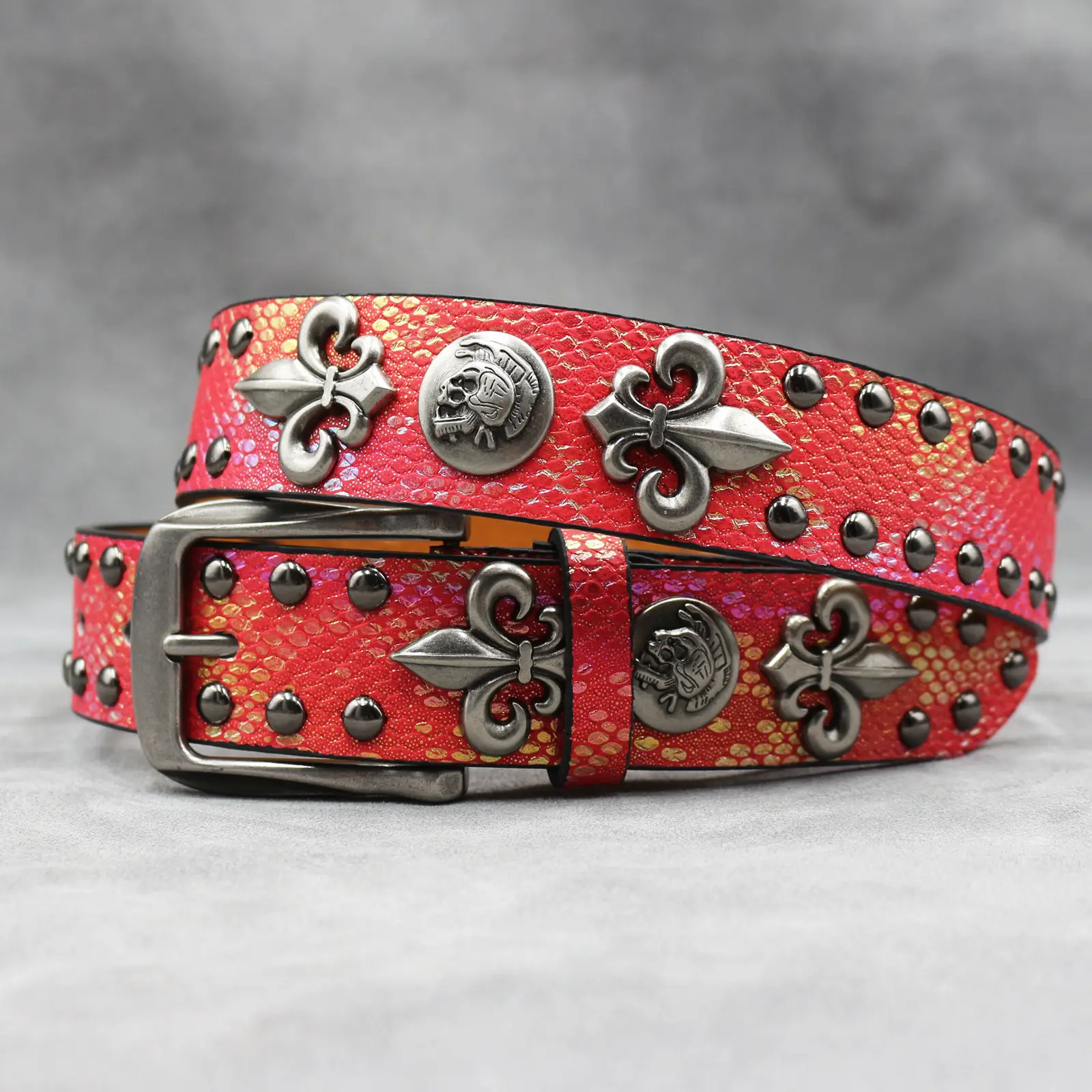 White Skull Rivet Belt for Men Women Punk Style — feature 19
