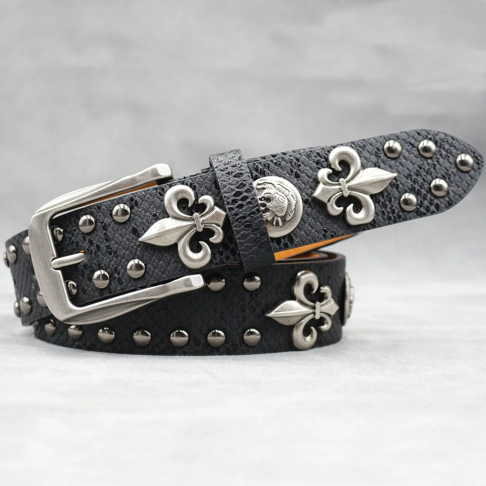 White Skull Rivet Belt for Men Women Punk Style — feature 3
