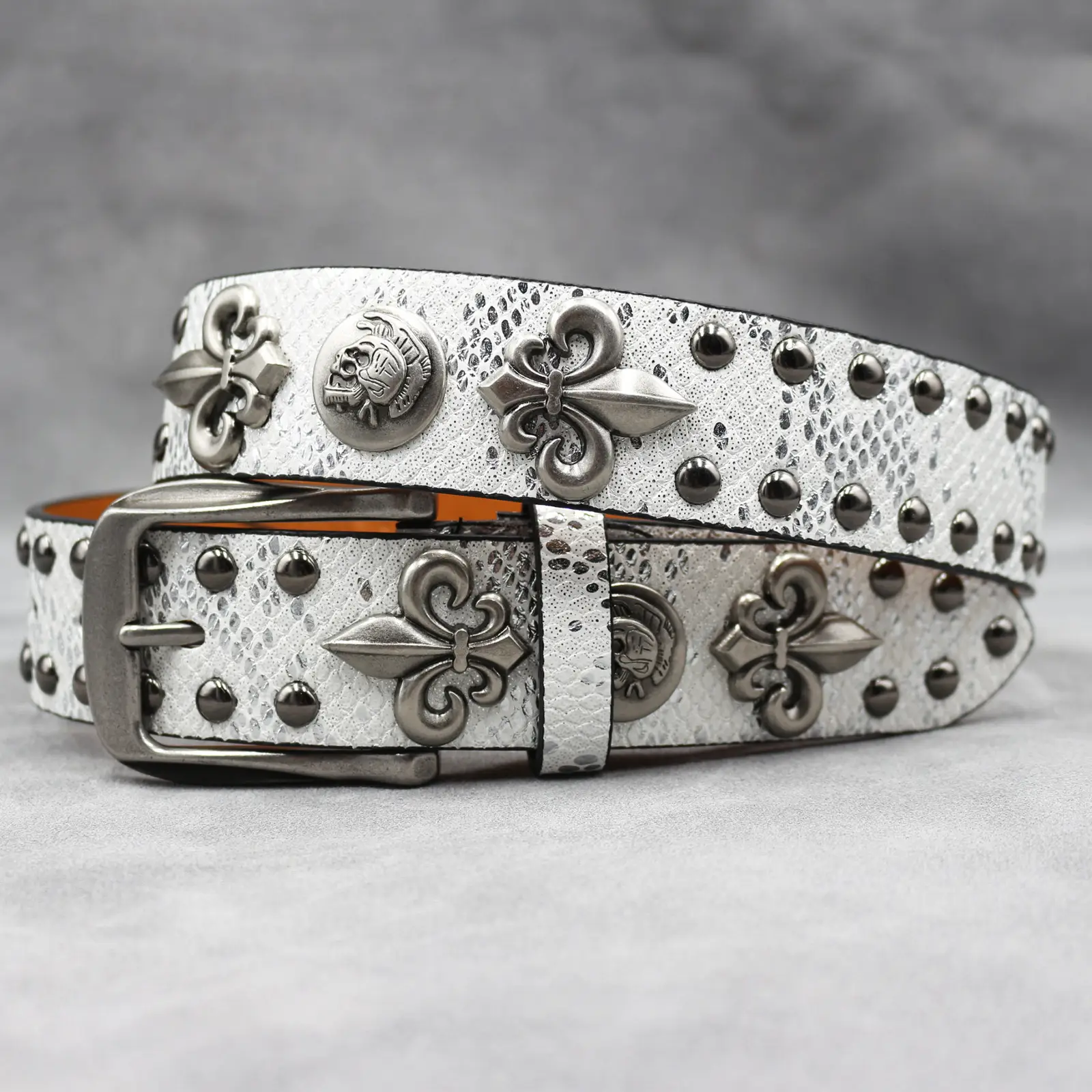 White Skull Rivet Belt for Men Women Punk Style — feature 7