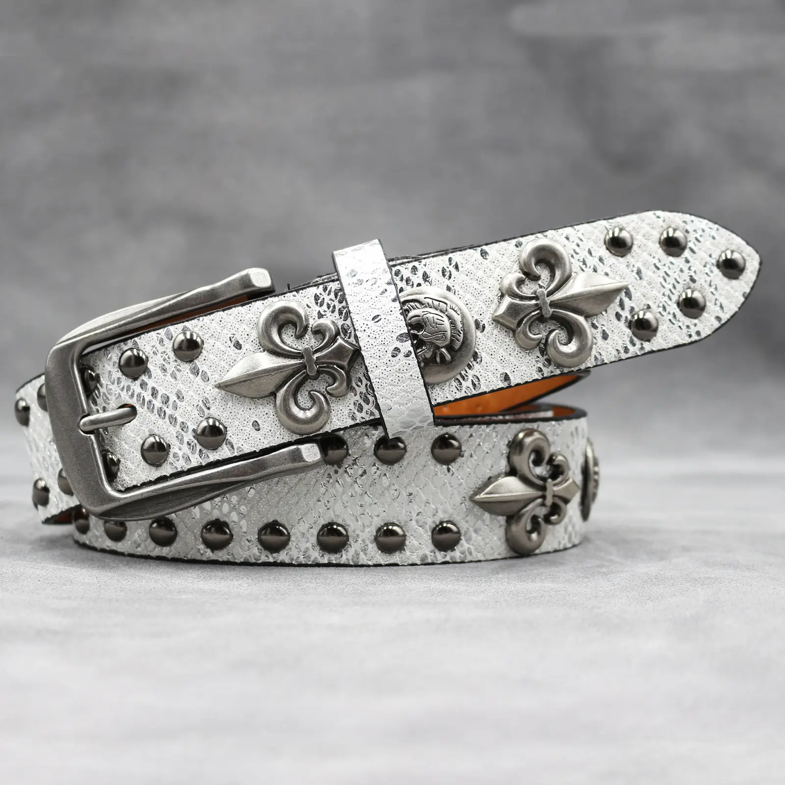 White Skull Rivet Belt for Men Women Punk Style — feature 9
