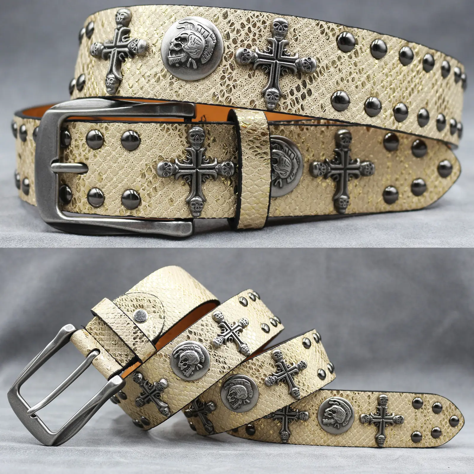 White Skull Rivet Belt for Men Women Punk Style - Image 10