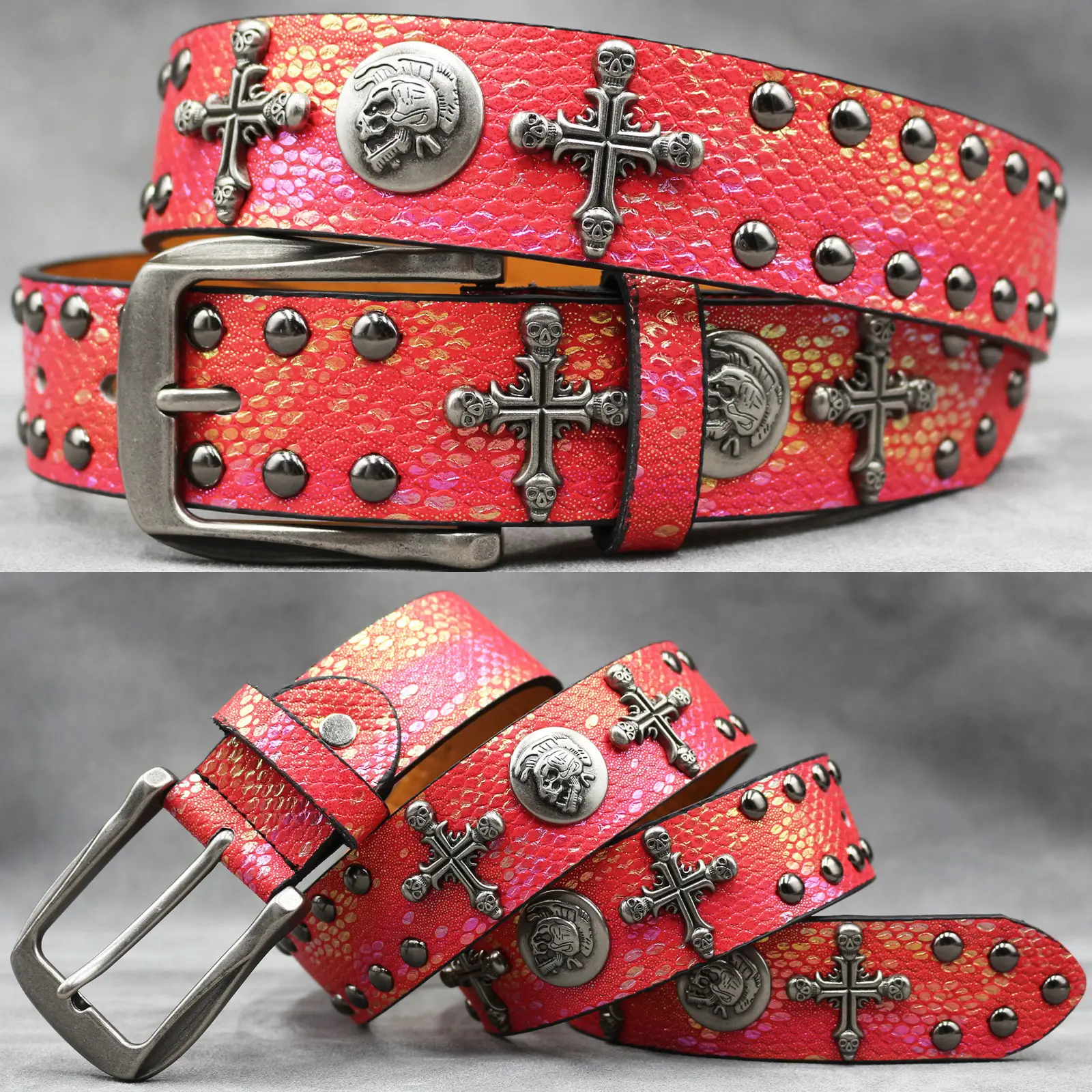 White Skull Rivet Belt for Men Women Punk Style - Image 11