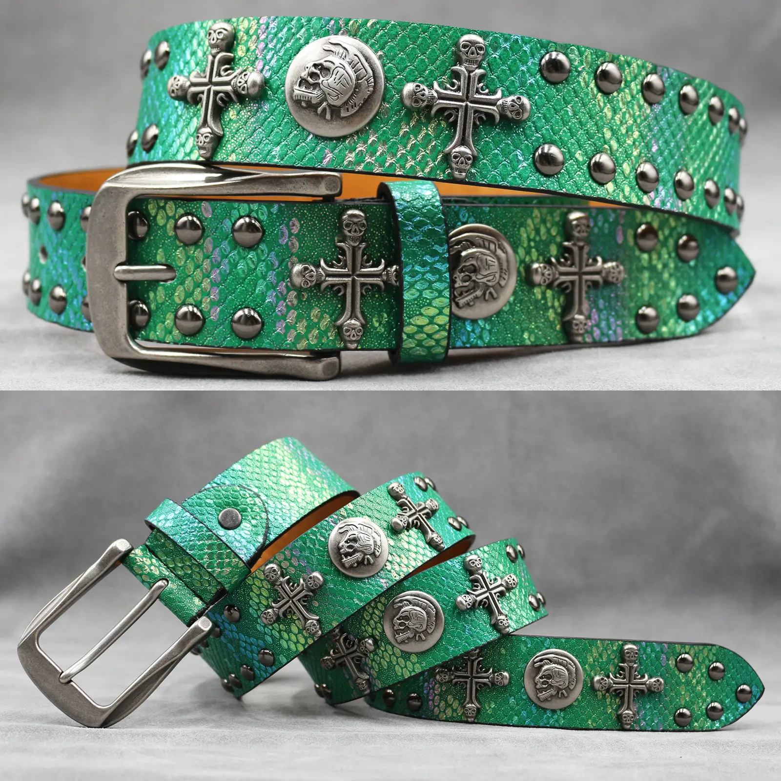 White Skull Rivet Belt for Men Women Punk Style - Image 12