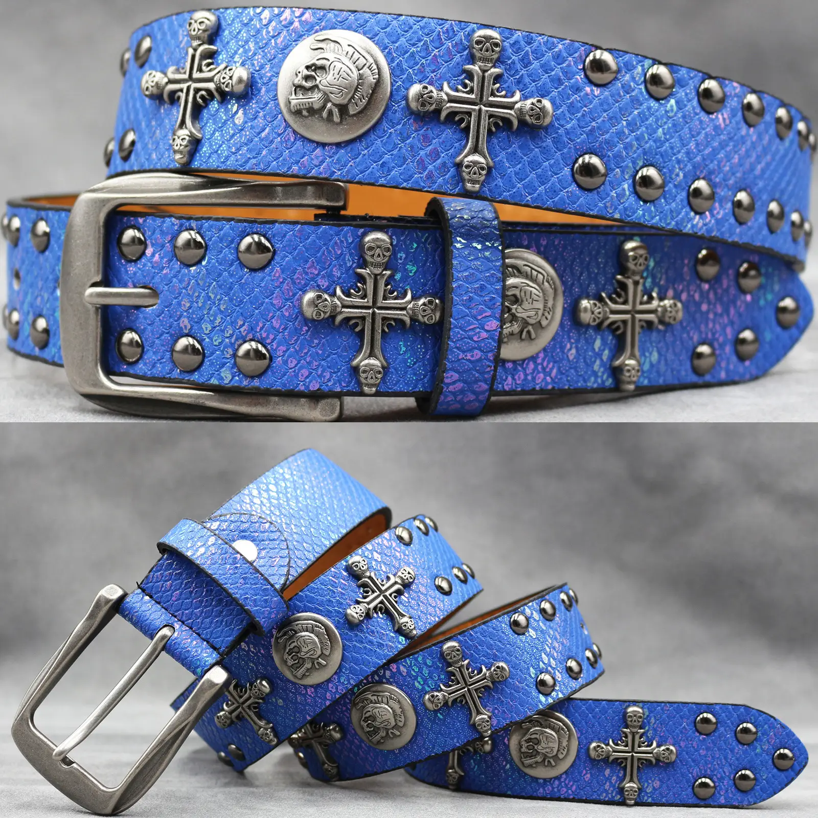 White Skull Rivet Belt for Men Women Punk Style - Image 13