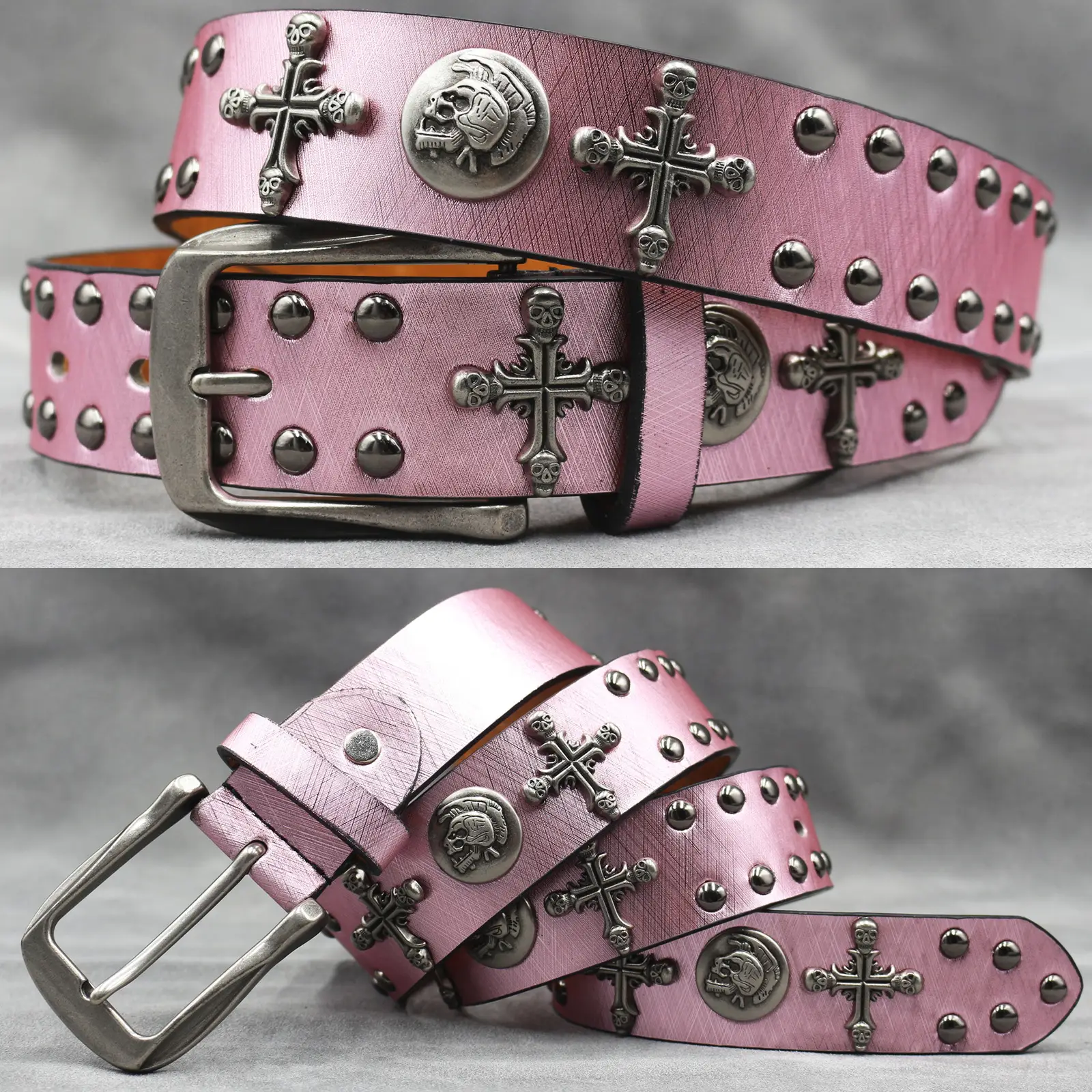 White Skull Rivet Belt for Men Women Punk Style - Image 14