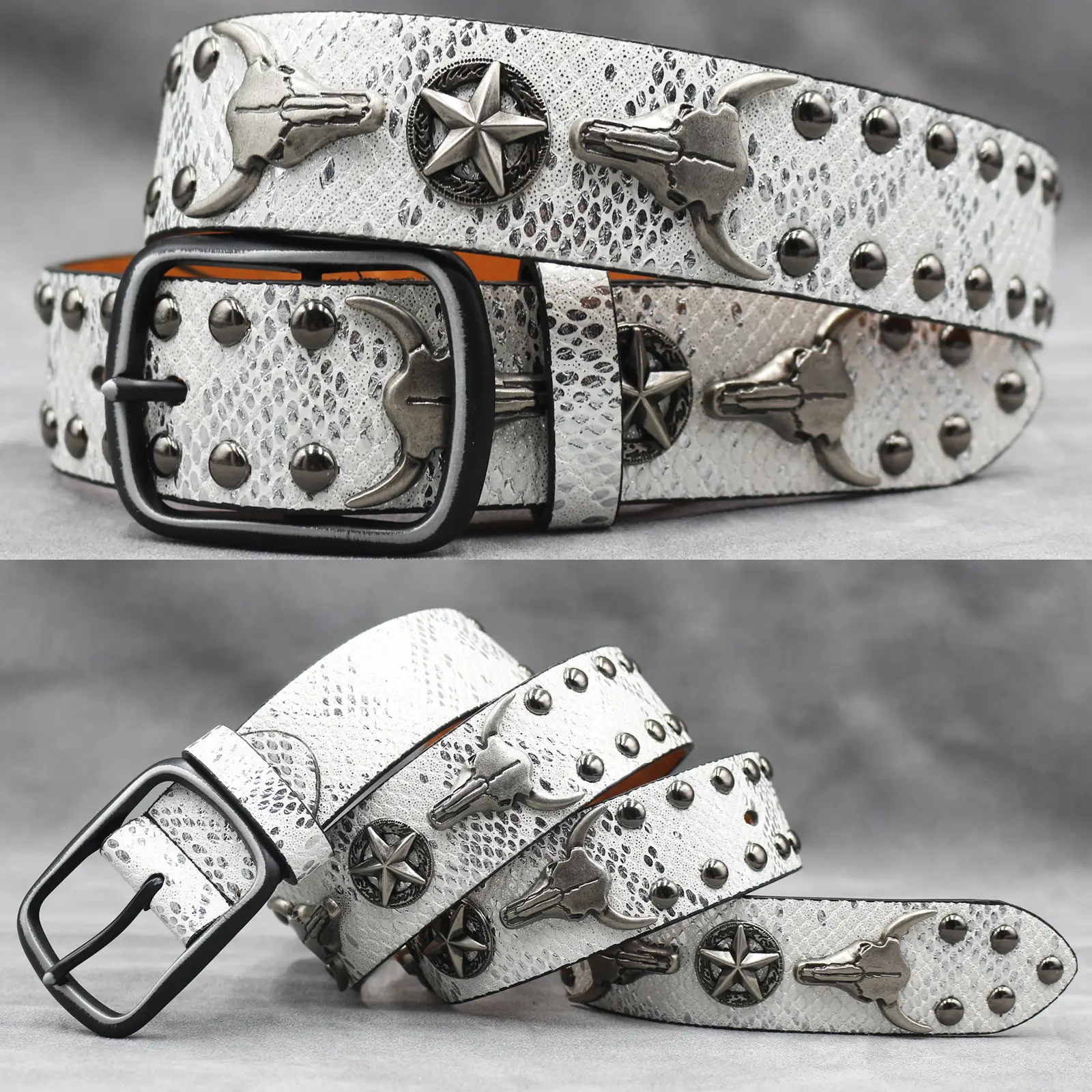 White Skull Rivet Belt for Men Women Punk Style - Image 16