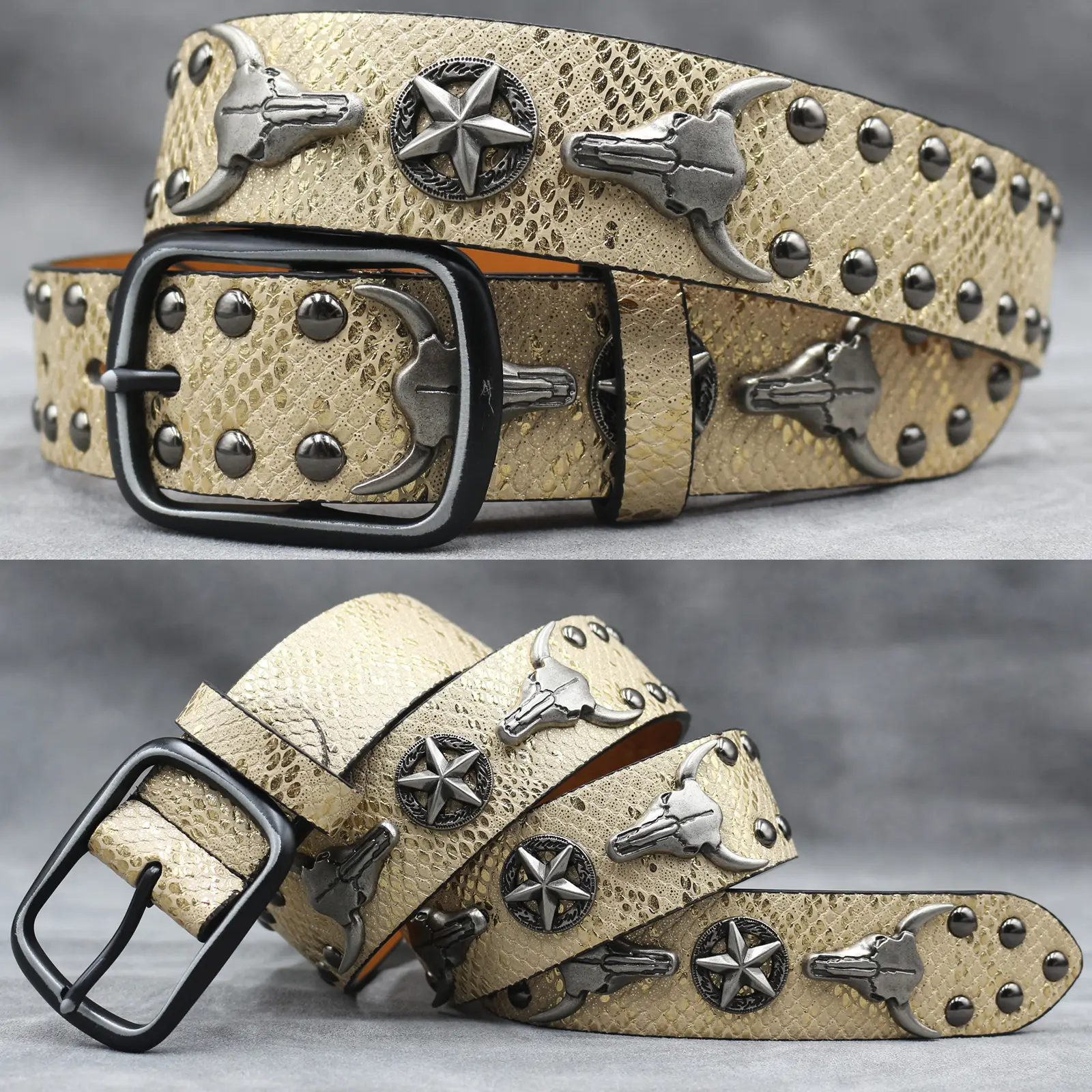 White Skull Rivet Belt for Men Women Punk Style - Image 17