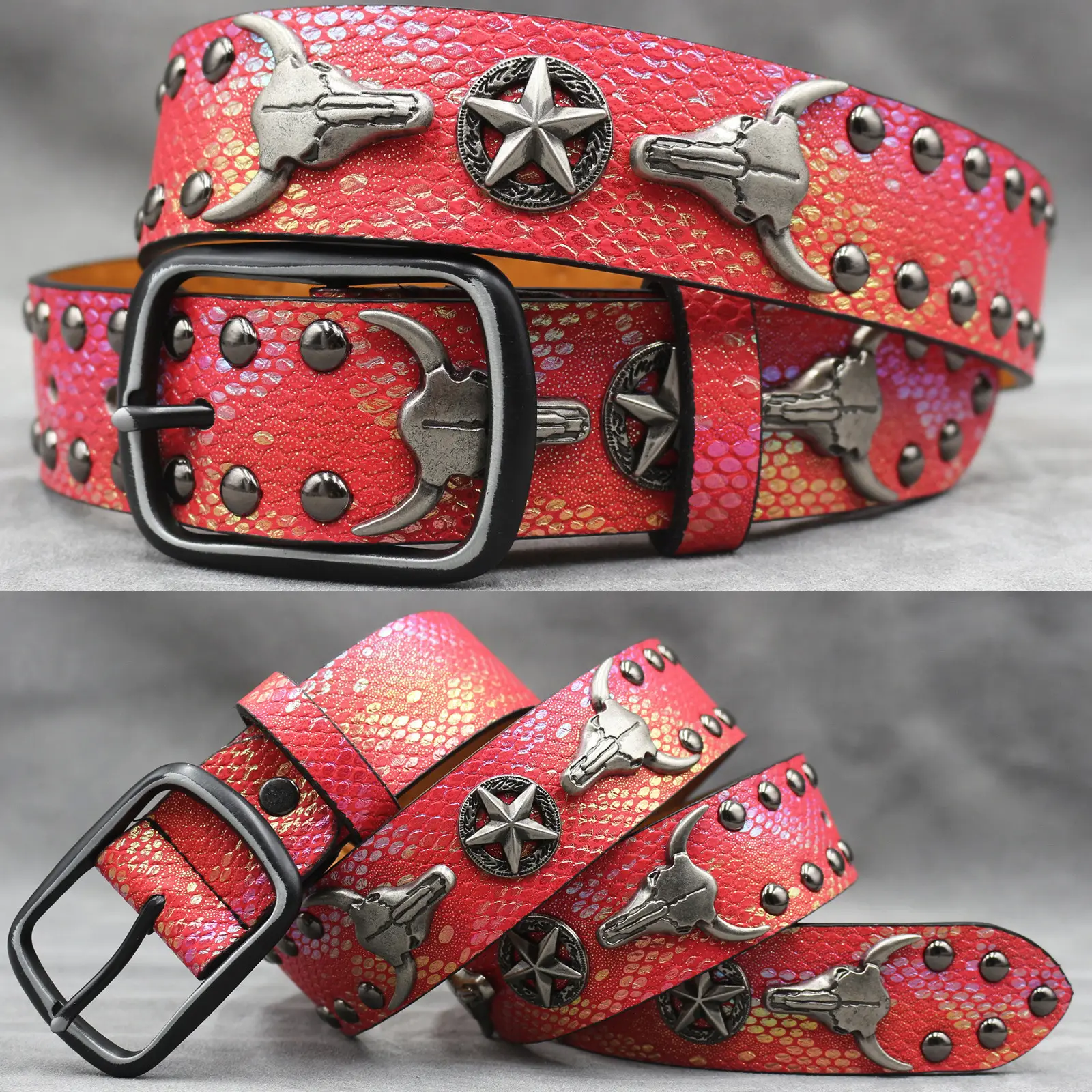 White Skull Rivet Belt for Men Women Punk Style - Image 18