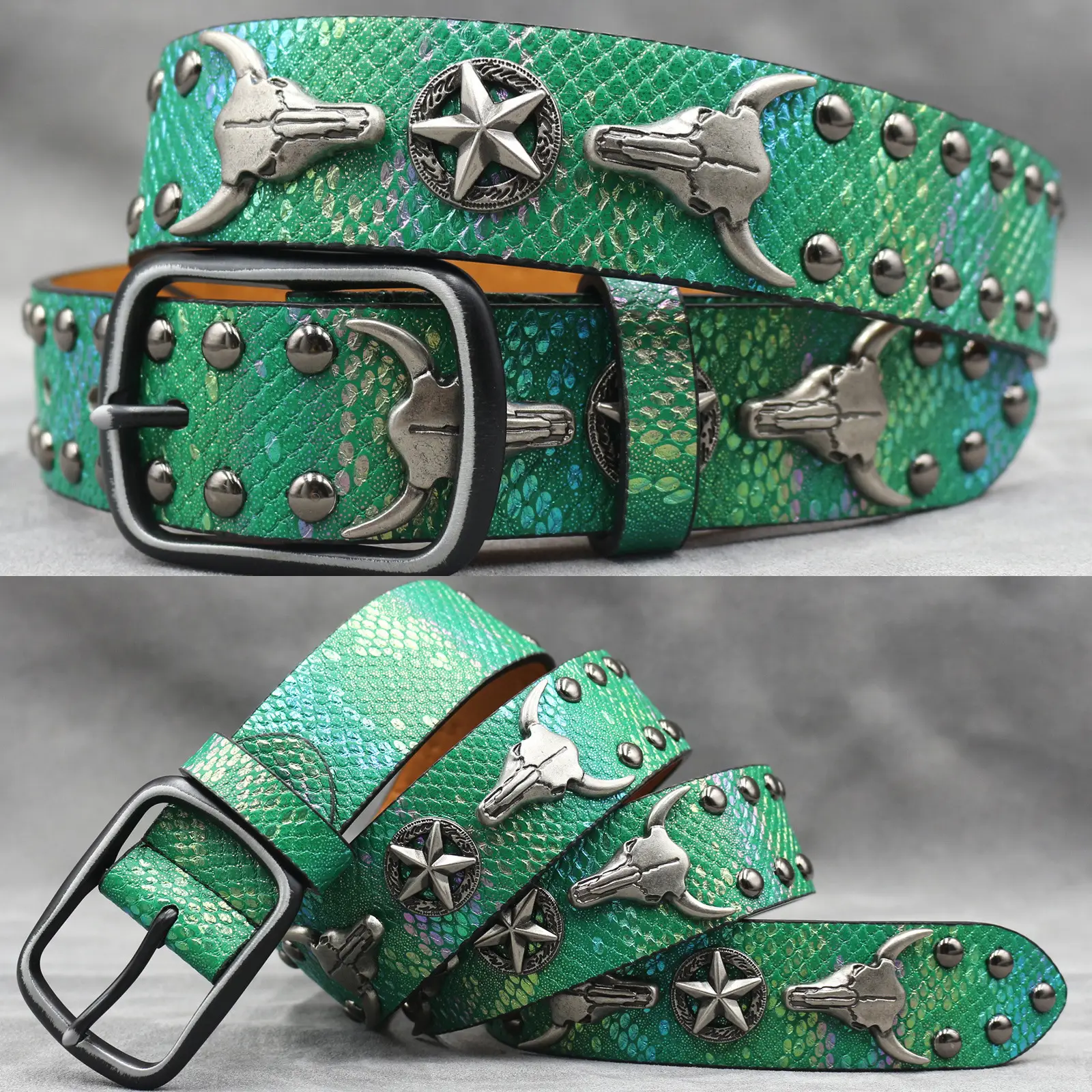 White Skull Rivet Belt for Men Women Punk Style - Image 19