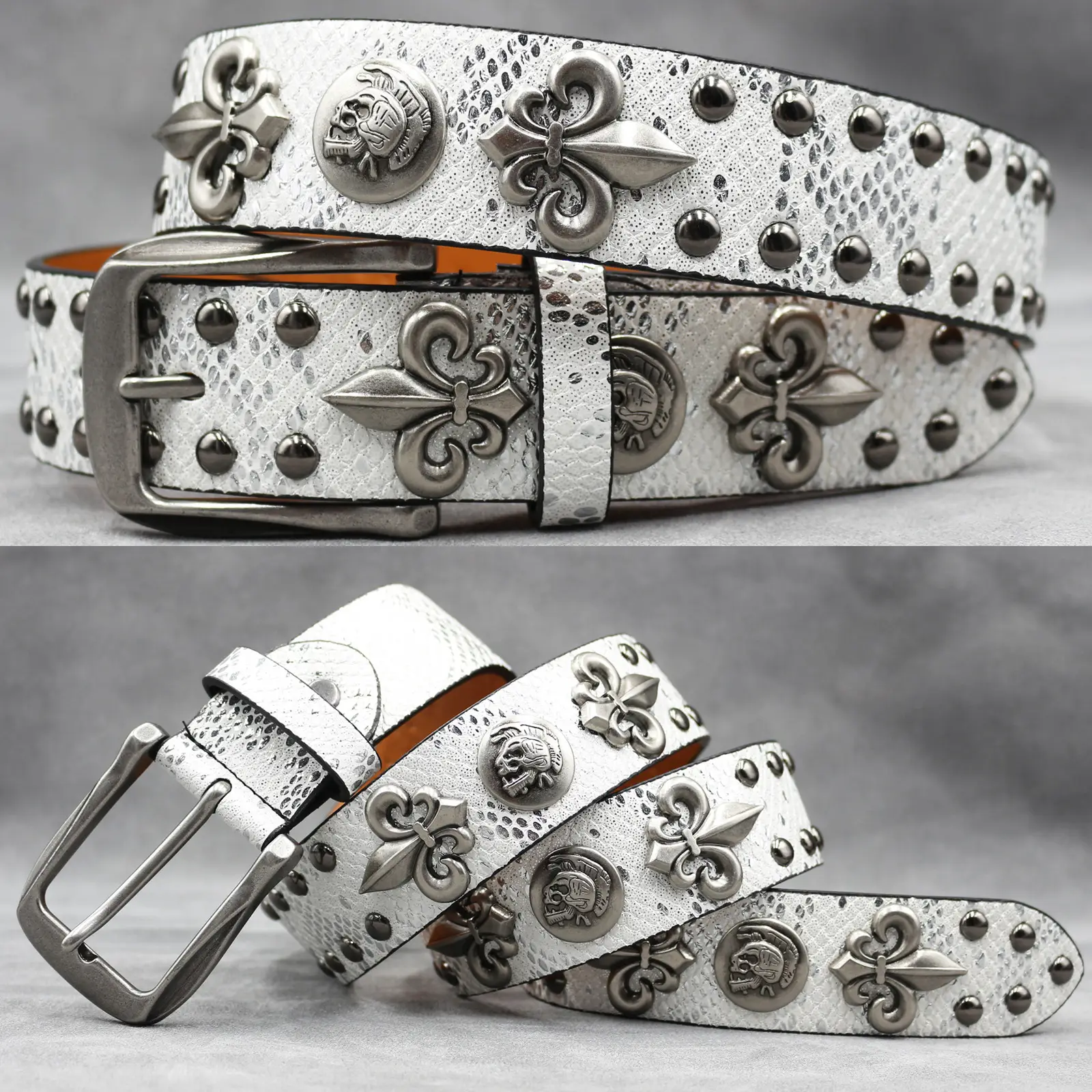 White Skull Rivet Belt for Men Women Punk Style - Image 2