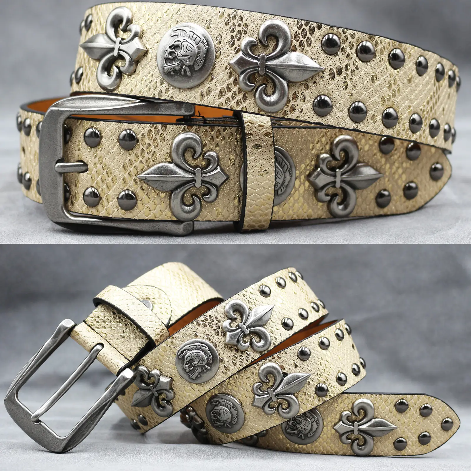 White Skull Rivet Belt for Men Women Punk Style - Image 3