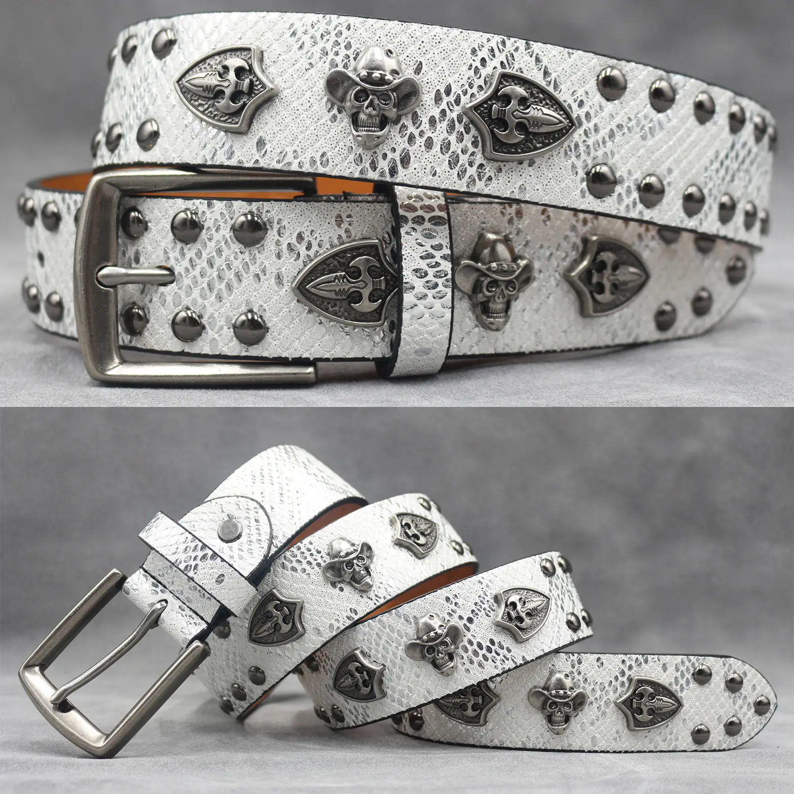 White Skull Rivet Belt for Men Women Punk Style - Image 30