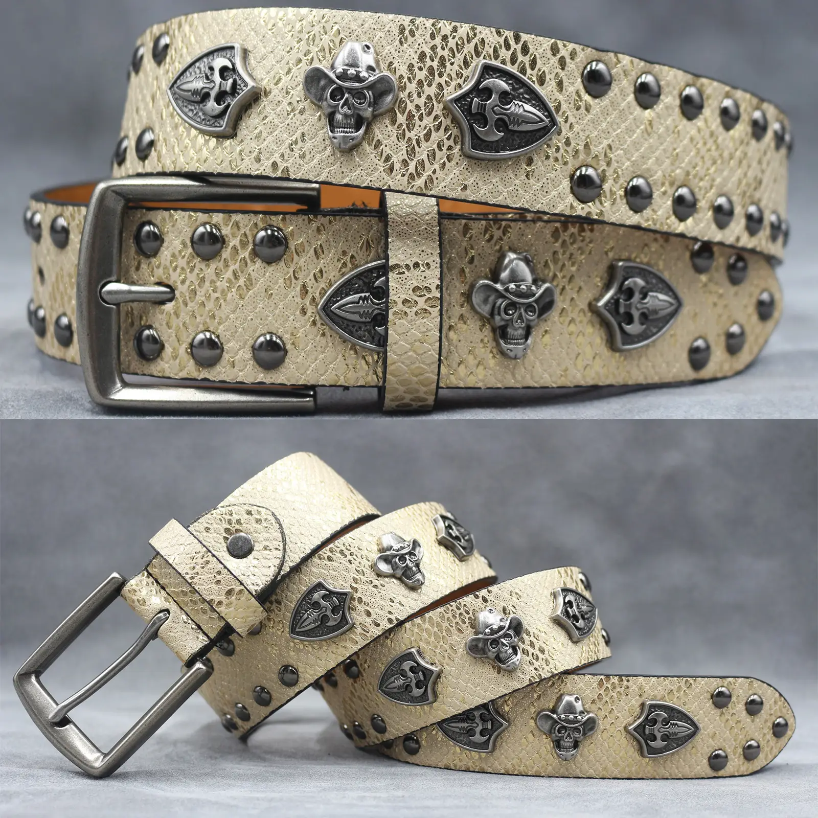 White Skull Rivet Belt for Men Women Punk Style - Image 31