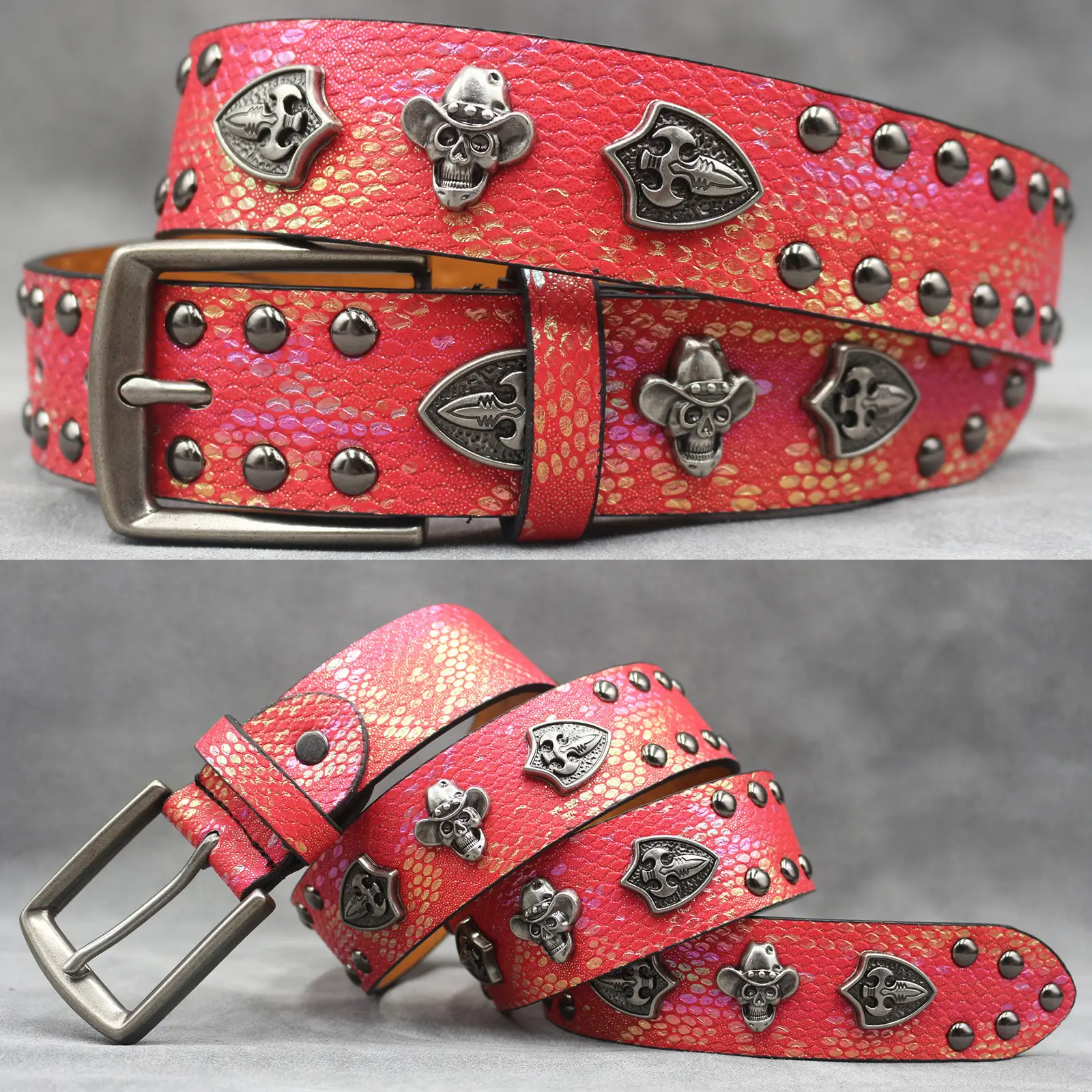 White Skull Rivet Belt for Men Women Punk Style - Image 32
