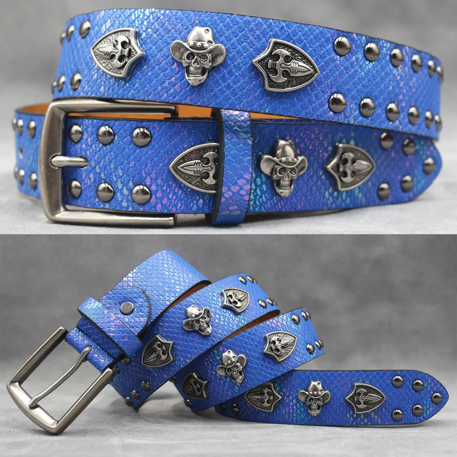 White Skull Rivet Belt for Men Women Punk Style - Image 33