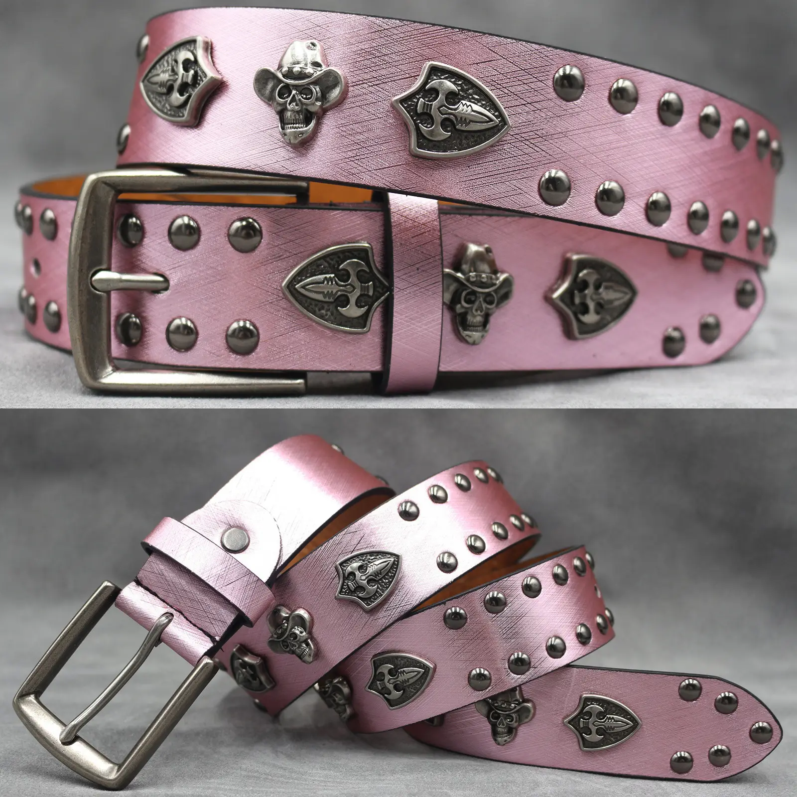 White Skull Rivet Belt for Men Women Punk Style - Image 34