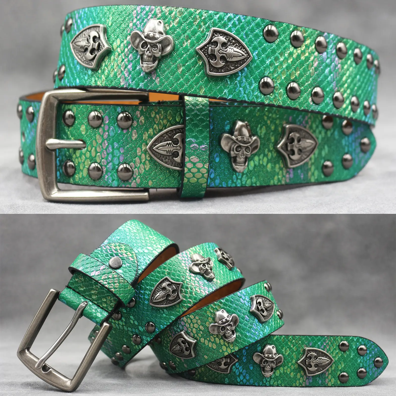 White Skull Rivet Belt for Men Women Punk Style - Image 35