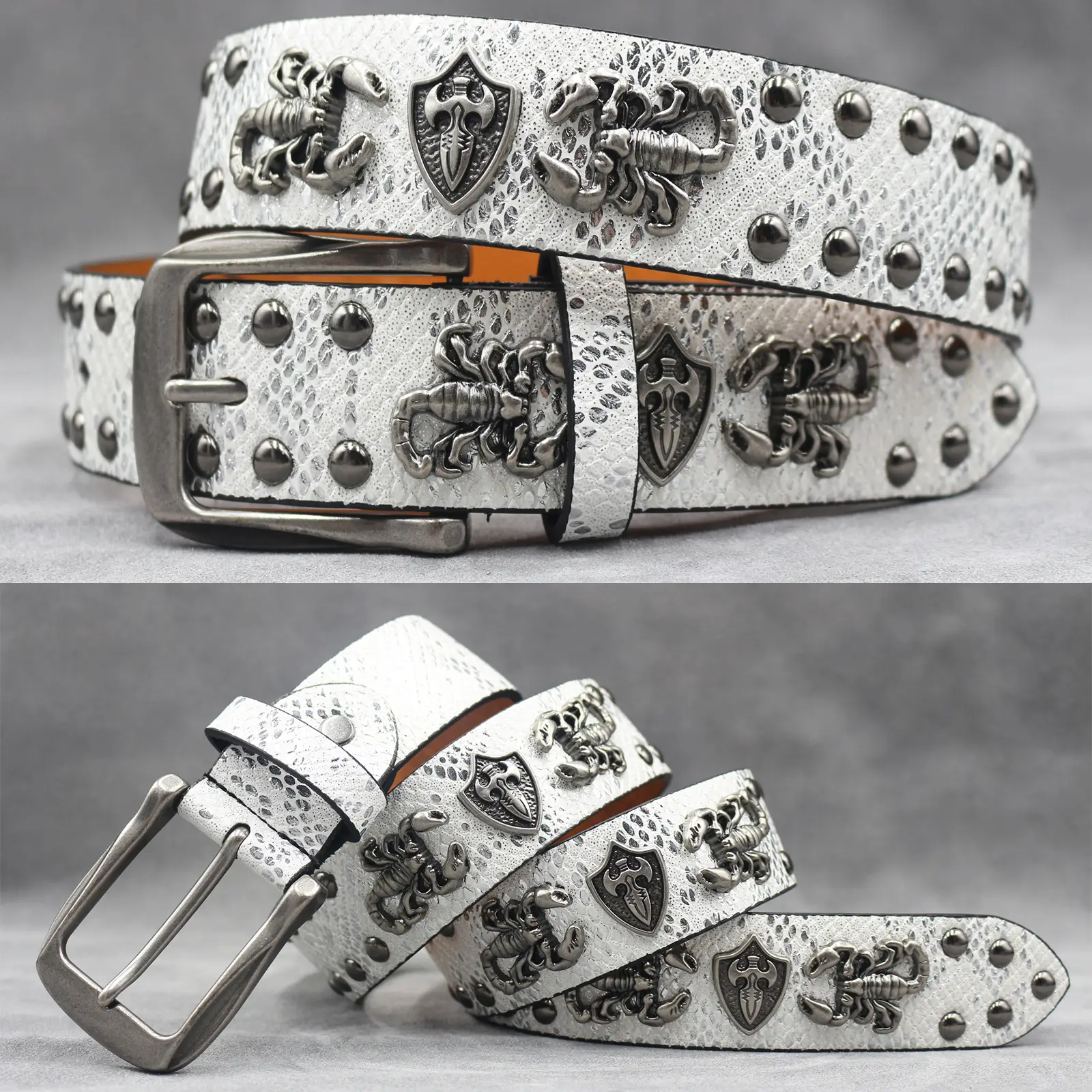 White Skull Rivet Belt for Men Women Punk Style - Image 37