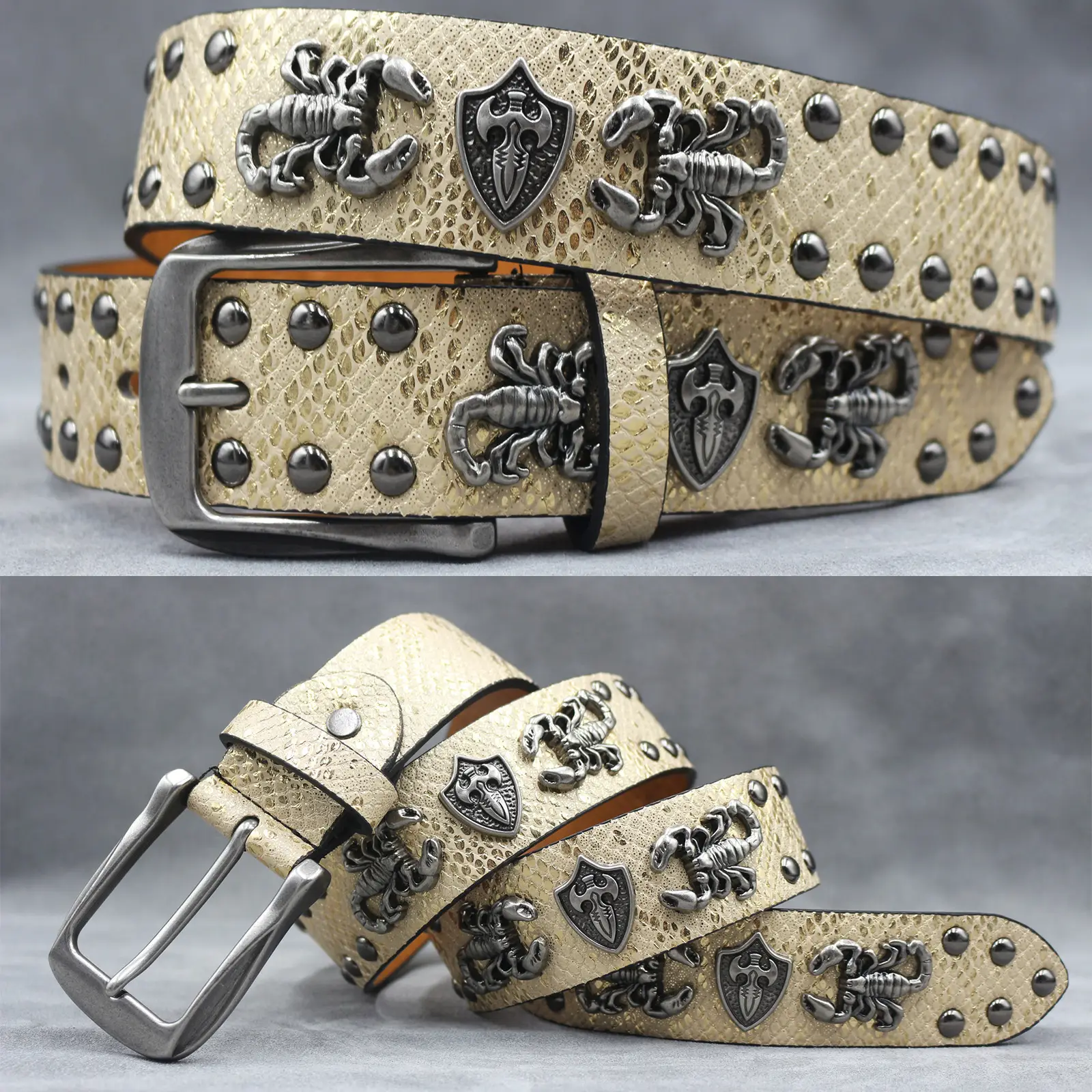 White Skull Rivet Belt for Men Women Punk Style - Image 38