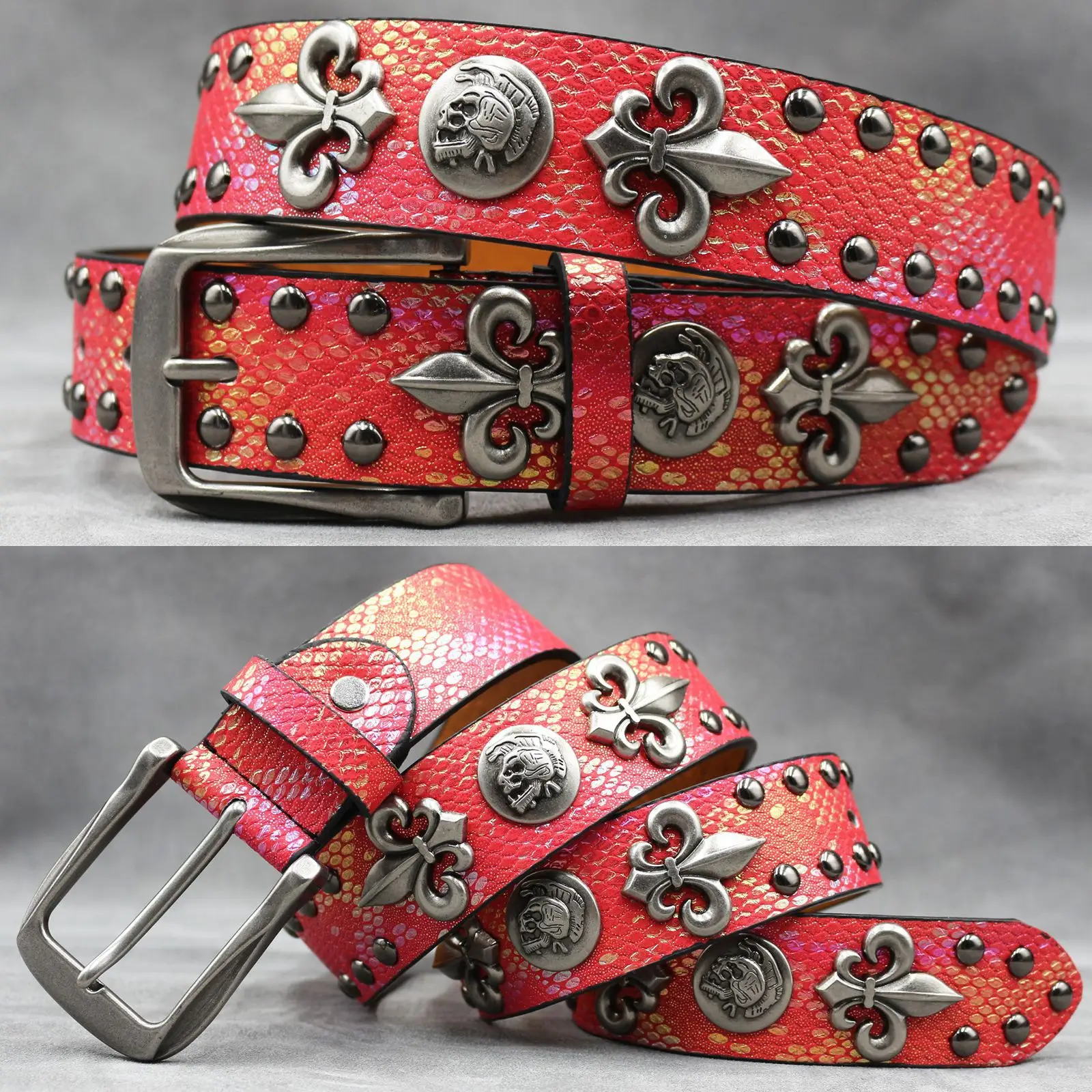 White Skull Rivet Belt for Men Women Punk Style - Image 4