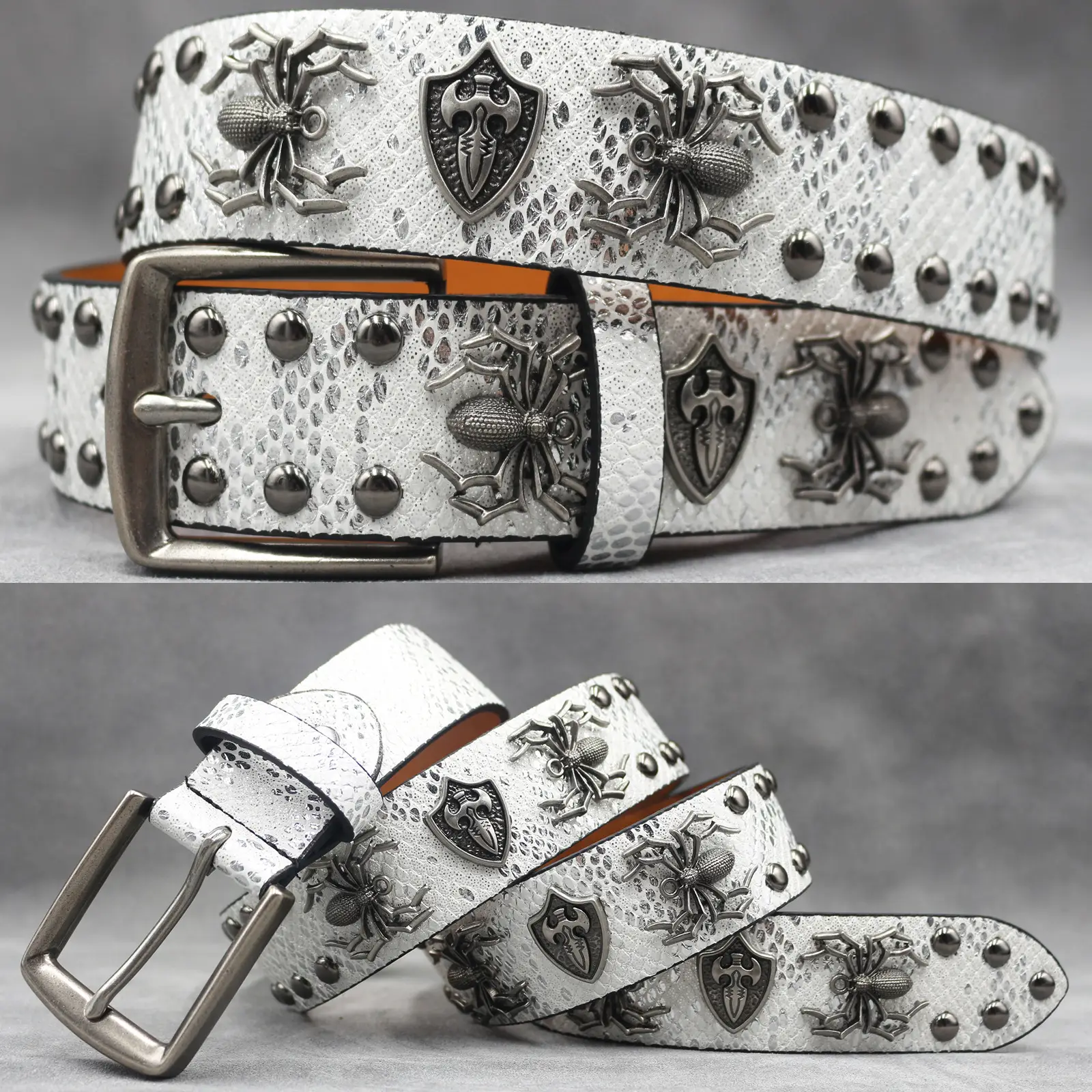 White Skull Rivet Belt for Men Women Punk Style - Image 44