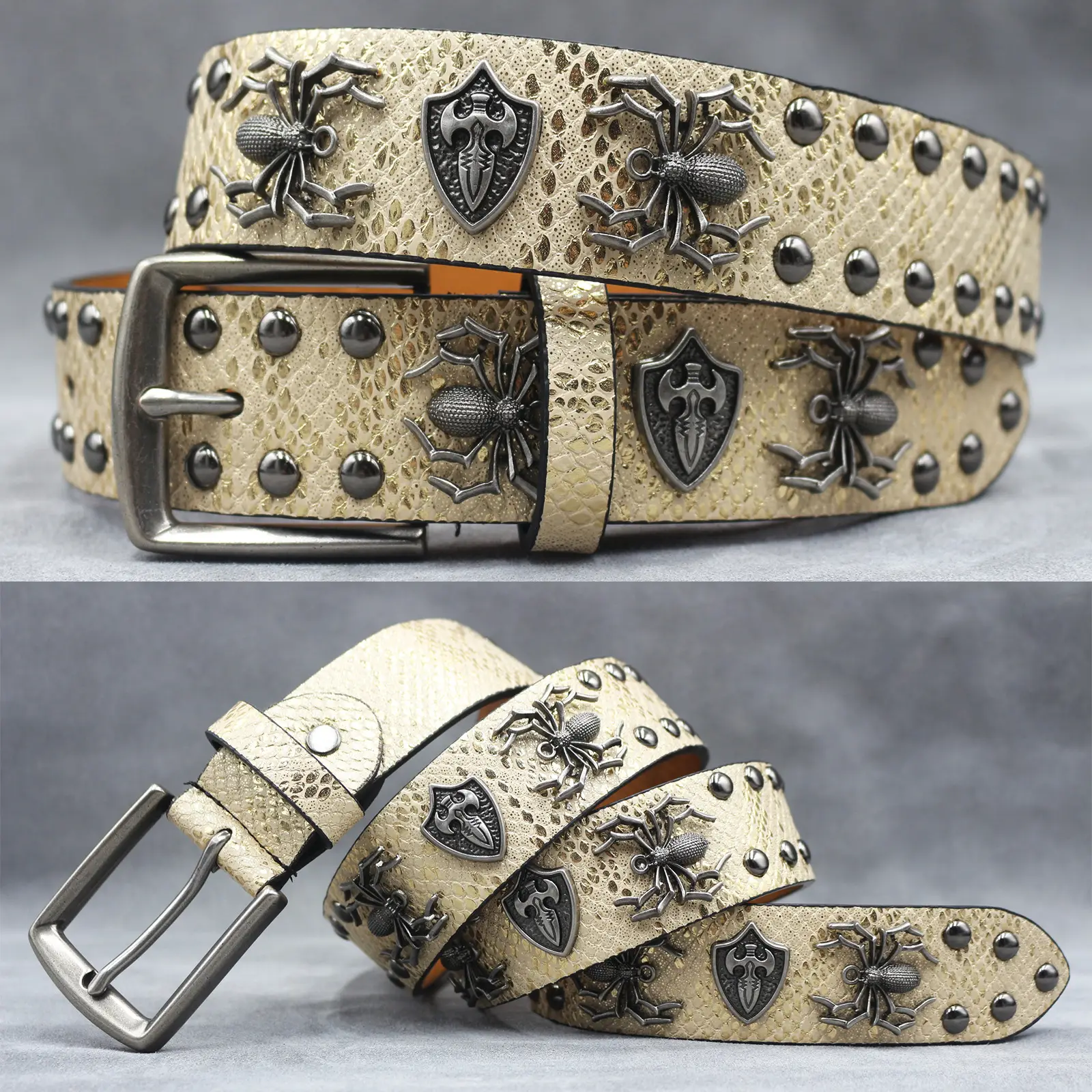 White Skull Rivet Belt for Men Women Punk Style - Image 45