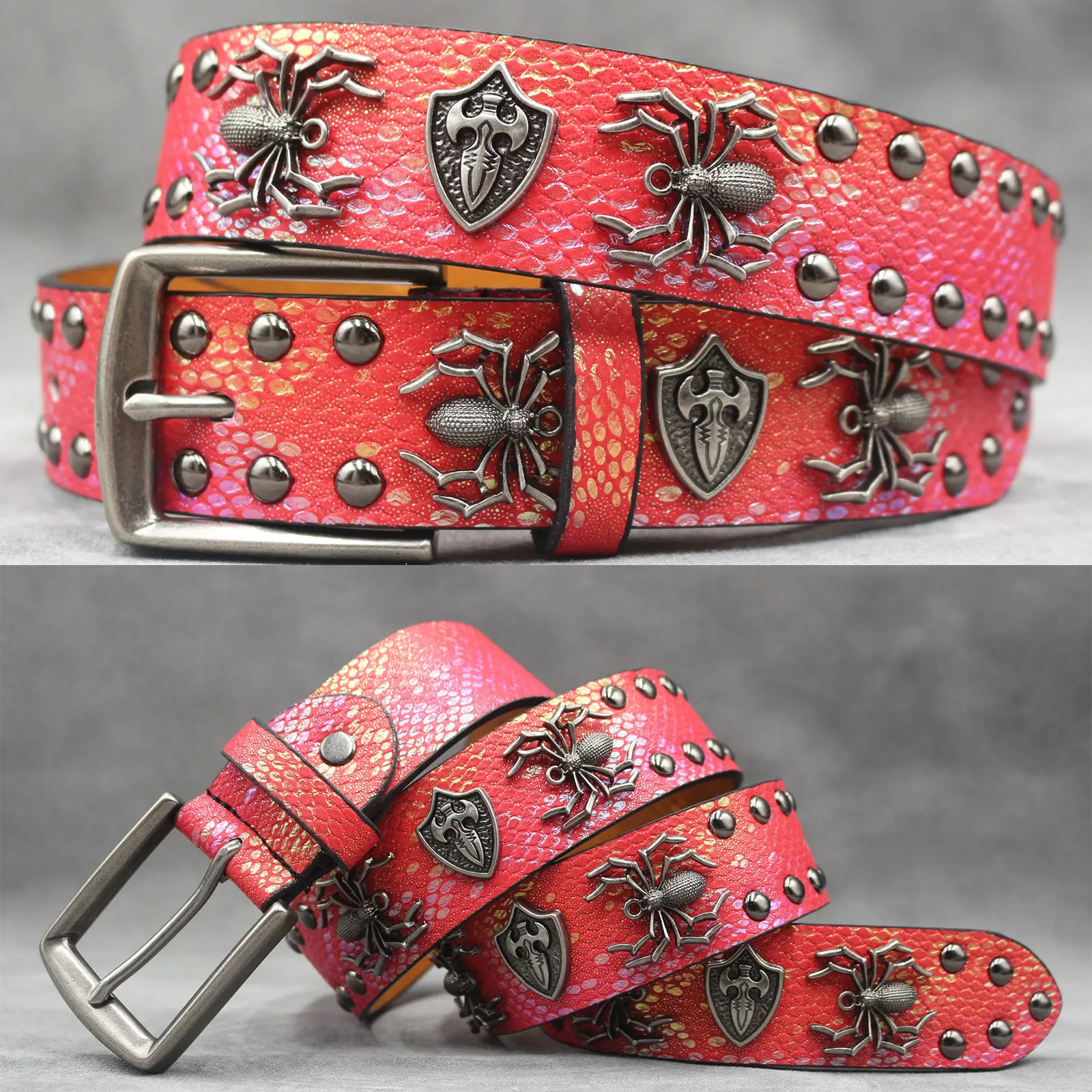 White Skull Rivet Belt for Men Women Punk Style - Image 46