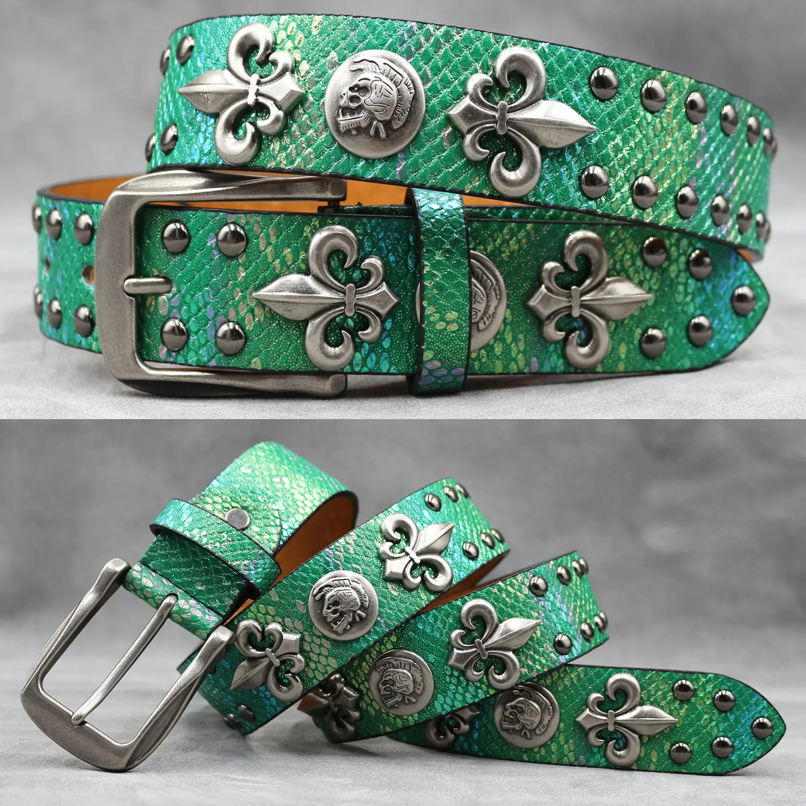 White Skull Rivet Belt for Men Women Punk Style - Image 5