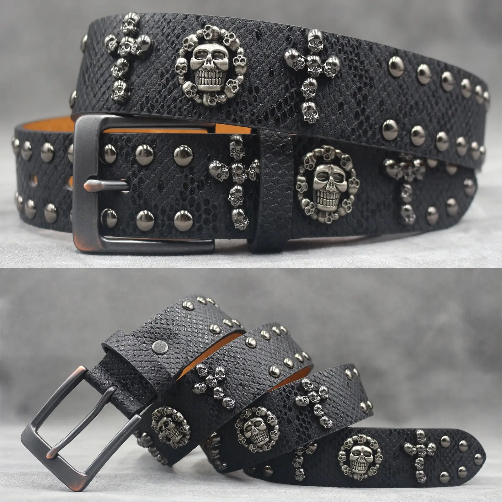 White Skull Rivet Belt for Men Women Punk Style - Image 50