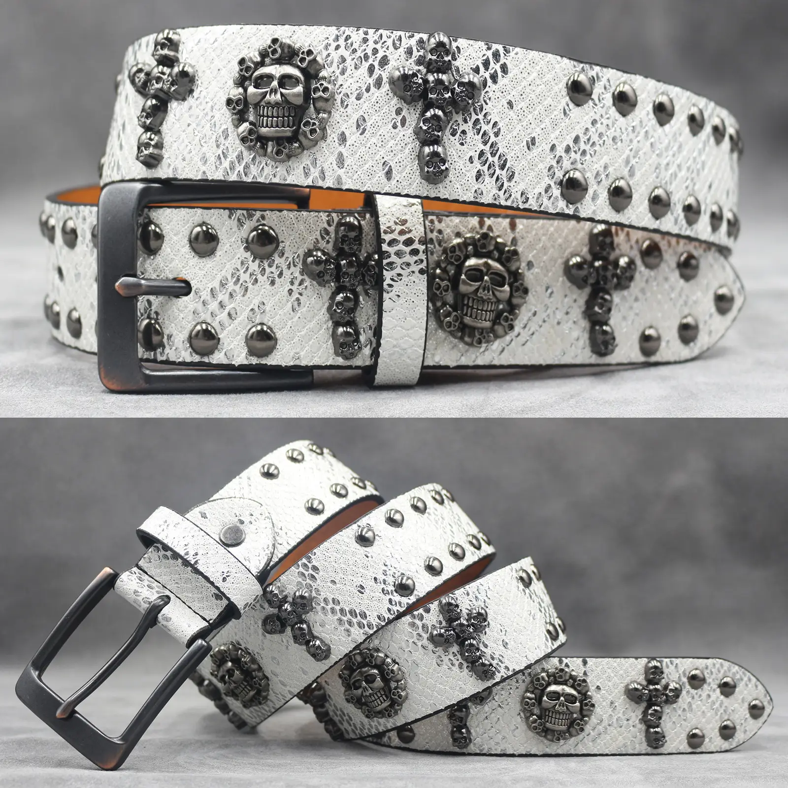 White Skull Rivet Belt for Men Women Punk Style - Image 51